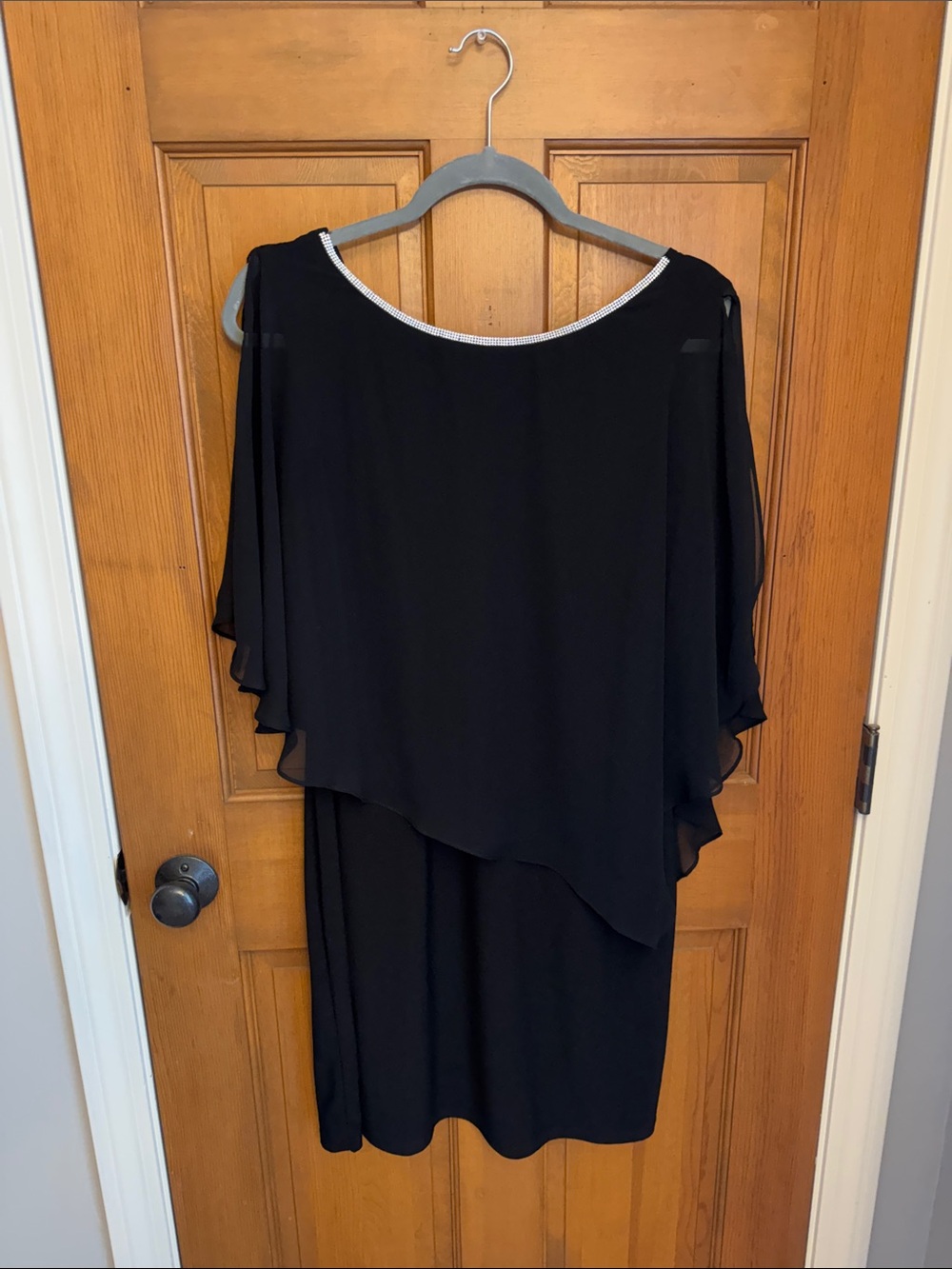 MSK Black Layered Chiffon Midi Dress with Sparkle Neckline